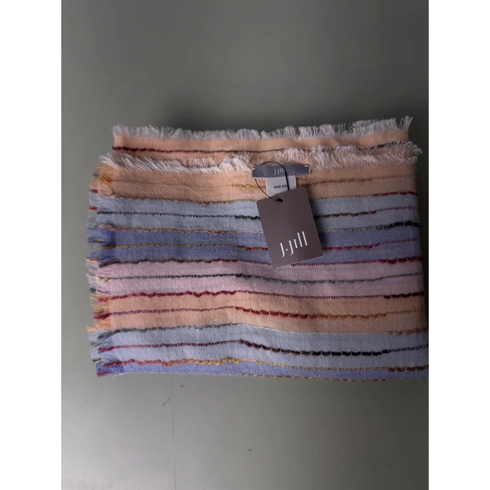 J.Jill Pastel Stripe Scarf One Size Linen Cotton Frayed Edge‎ Lightweight